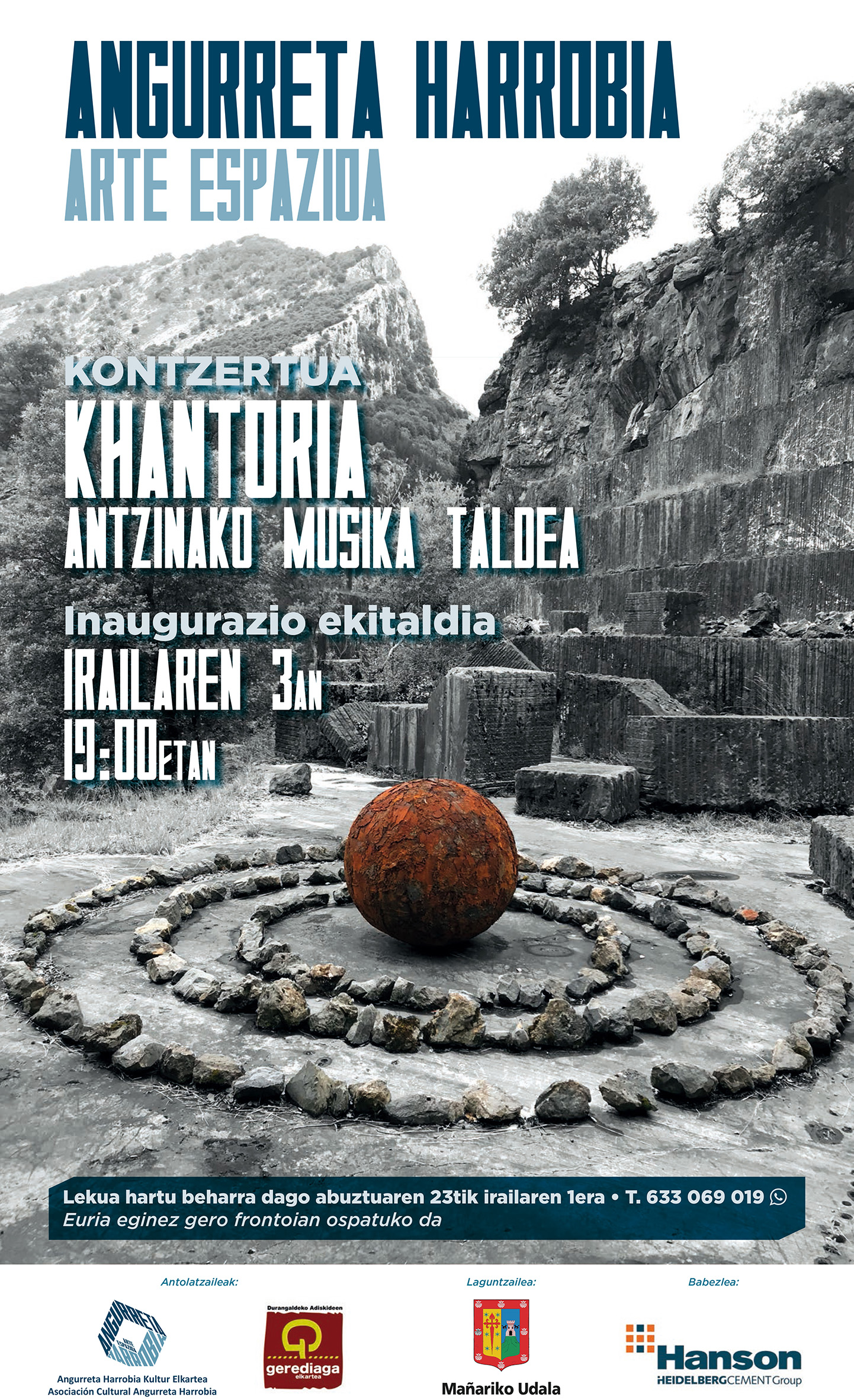 Cartel del concierto del grupo Khantoria en la cantera de Angurreta en Mañaria, con el patrocinio de Hanson-HeidelbergCement